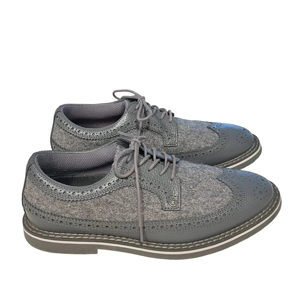 G/Fore Longwing Gallivanter Mens Sz 8 Spikeless Golf Shoes Gray Wool/Leather EUC